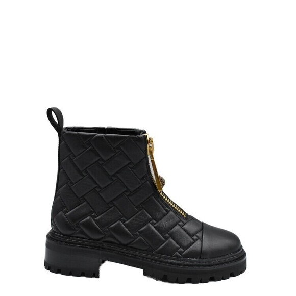 Kurt Geiger Woven Black Flat Shoes With Gold Zipper Detail - NWT
